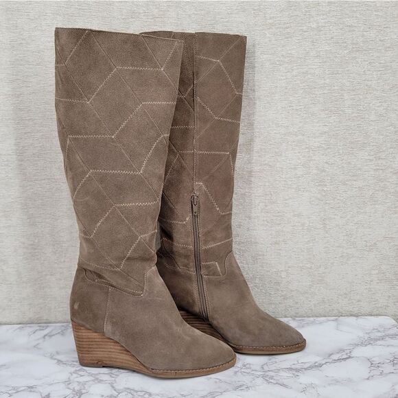 Lucky Brand Preeka Chevron Stitch Women's Tan Suede Knee-High Boots - Picture 1 of 13